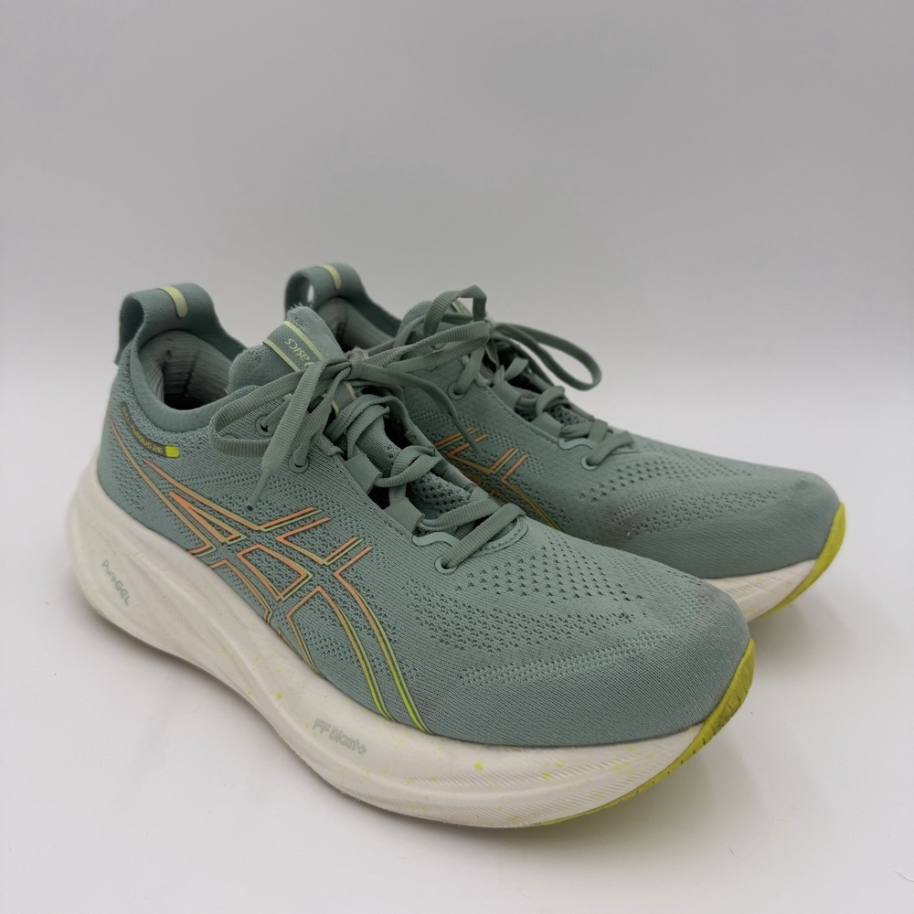 Asics Gel-Nimbus 26 Shoes Womens 10 LIGHT CELADON‎ SAFETY YELLOW Road Running